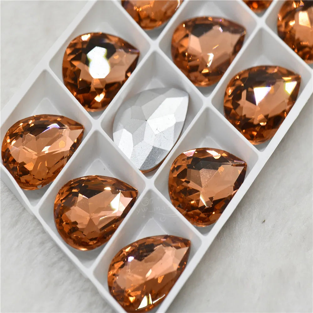 Bulk Glitter Rhinestone Crystal Glass Beads Pointback Teardrop Stones for Needlework Jewelry Crafting Supplies