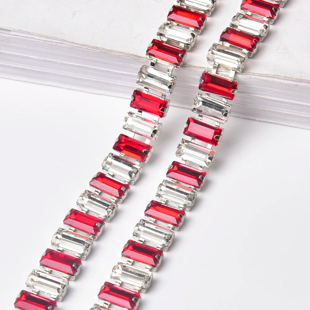 3 Yard Glass Strip Tape Crystal Trim Strass Applique 5*10mm Rectangle Rhinestone Cup Chain Diy Bridal Outfit Clothes Accessories