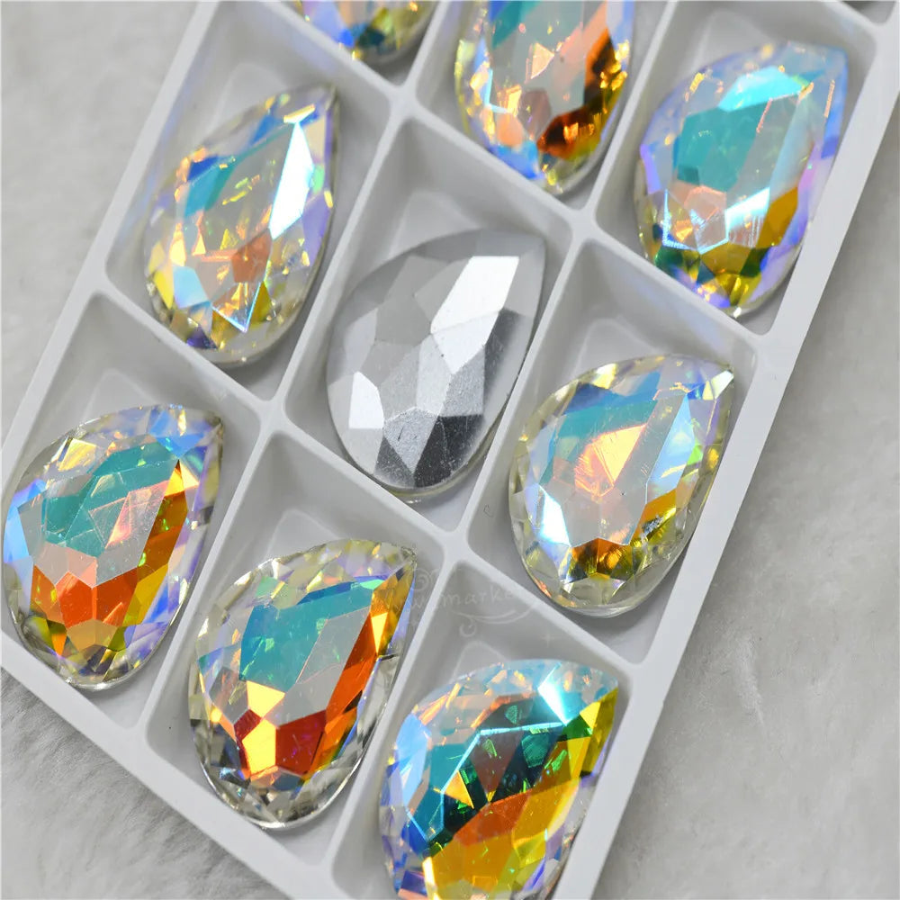 Bulk Glitter Rhinestone Crystal Glass Beads Pointback Teardrop Stones for Needlework Jewelry Crafting Supplies