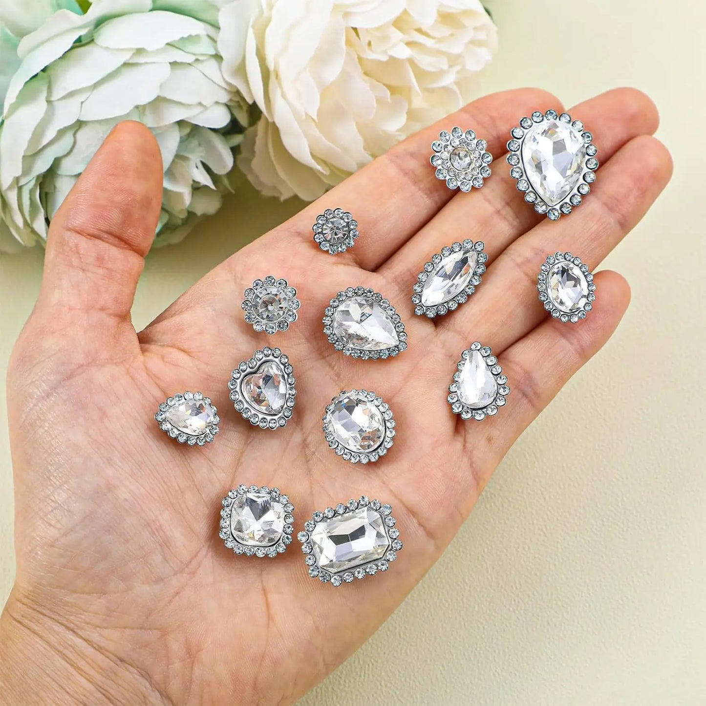 50pcs/pack Mix Size High Grade Crystal flower claw Rhinestone,Silver Base Galss Sew on Stones Diy/Clothing Accessories