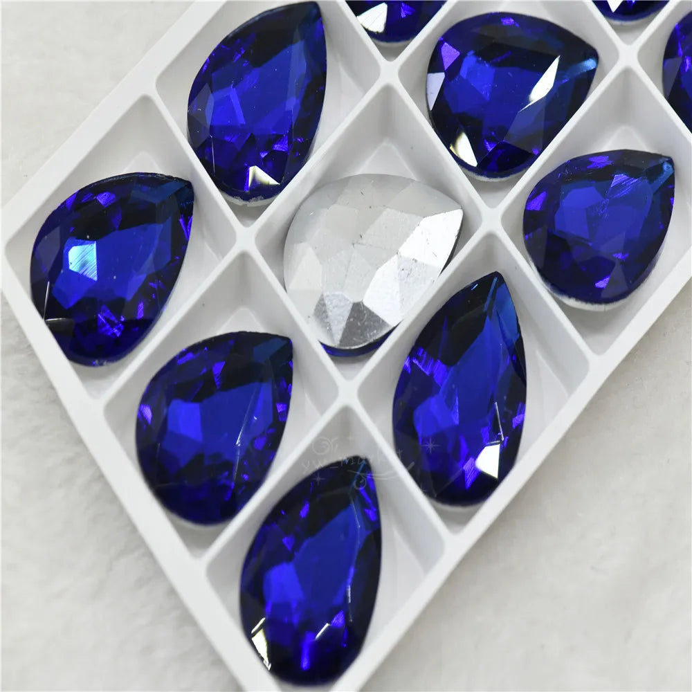Bulk Glitter Rhinestone Crystal Glass Beads Pointback Teardrop Stones for Needlework Jewelry Crafting Supplies