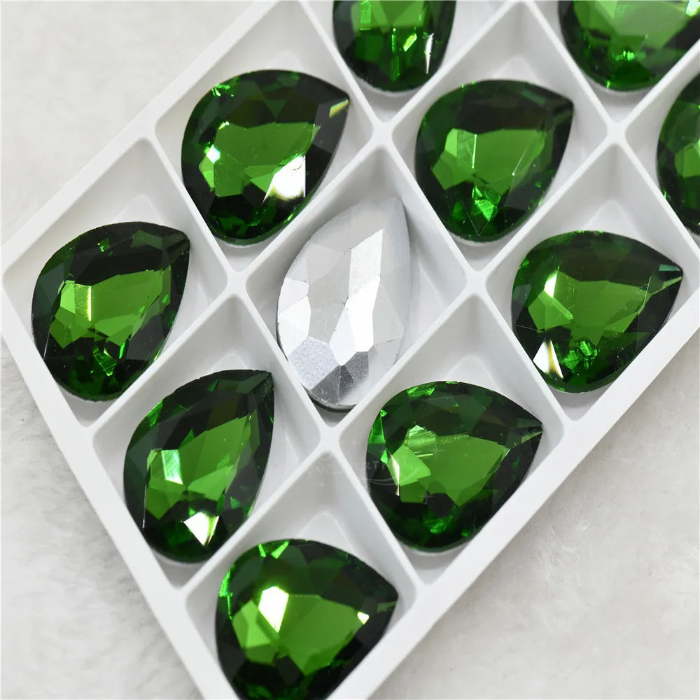 Bulk Glitter Rhinestone Crystal Glass Beads Pointback Teardrop Stones for Needlework Jewelry Crafting Supplies