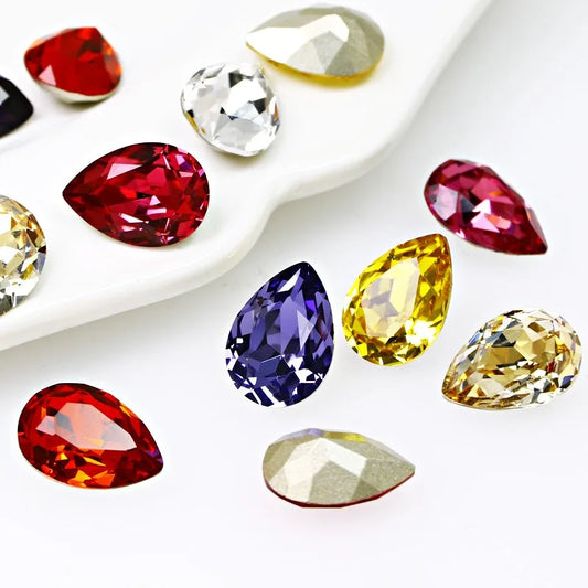 K9 13x18mm teardrop Glass Rhinestones High Quality Pointback Loose Glass Crystal Glue on Garment Crafts