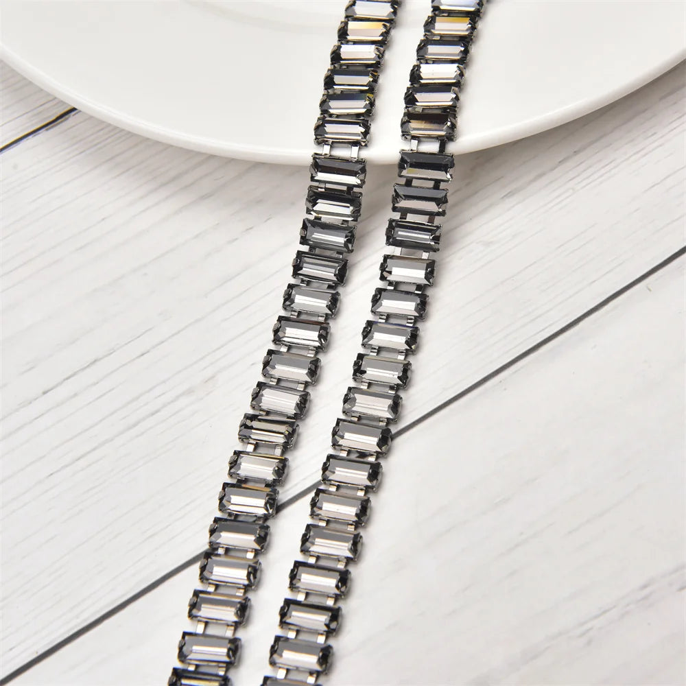 3 Yard Glass Strip Tape Crystal Trim Strass Applique 5*10mm Rectangle Rhinestone Cup Chain Diy Bridal Outfit Clothes Accessories