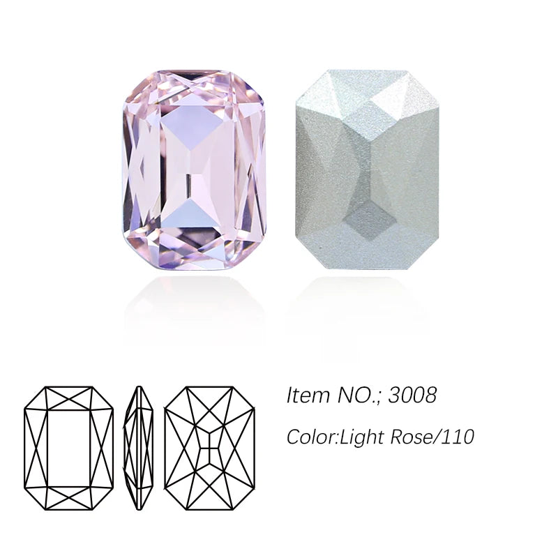 K9 Glass Rectangle Octagon Strass Diamond for Clothes, Nail Art, Rhinestone 3D Pointback, Fancy Stone Gems, Bling Crystal, DIY