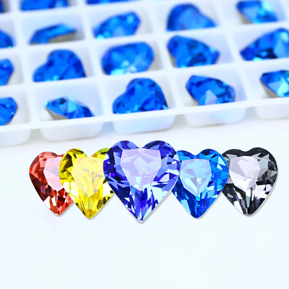 Crystal  Fancy Stone Pointed Back Rhinestones Heart Shape Glue On Crystal Beads K9 Glass Loose Diamond For Jewelry Making DIY