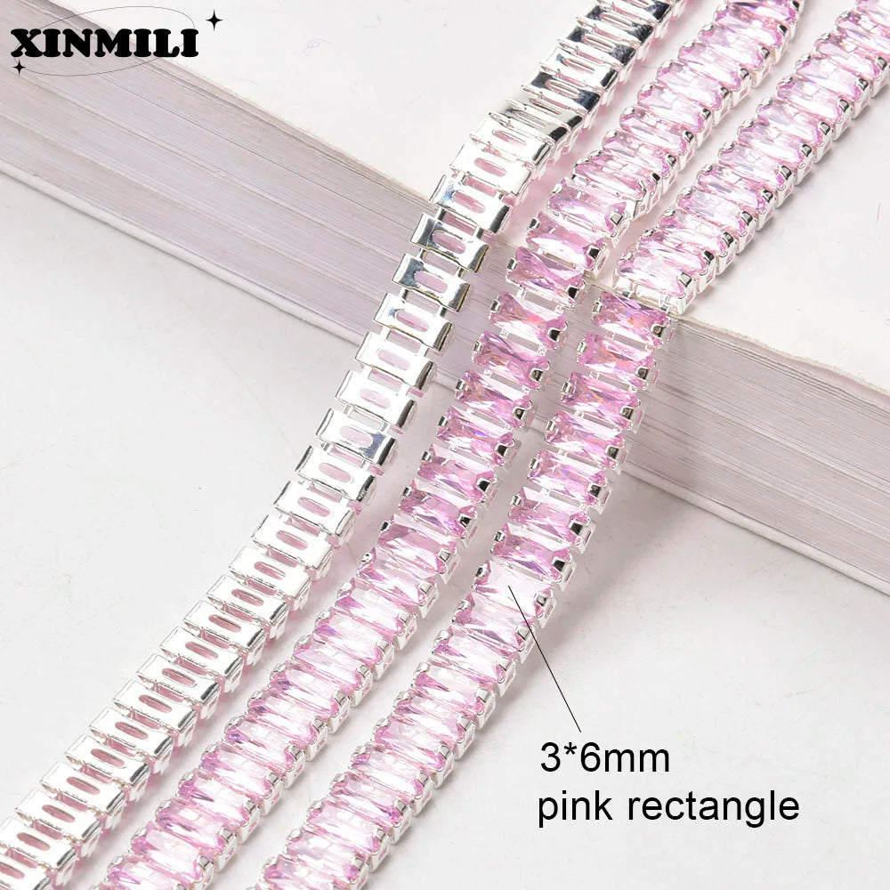 Shiny Crystal Zircon Rectangle Chain Decorative Nail Art Jewelry Findings Rhinestone Trim for Clothes Shoes Ornament Accessories