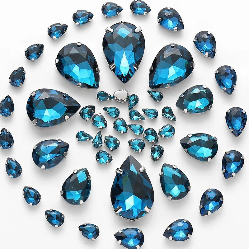 50pcs crystal  Rhinestones teardrop mixed size Stones with white k claw  Sew on accessories shoes bag diy