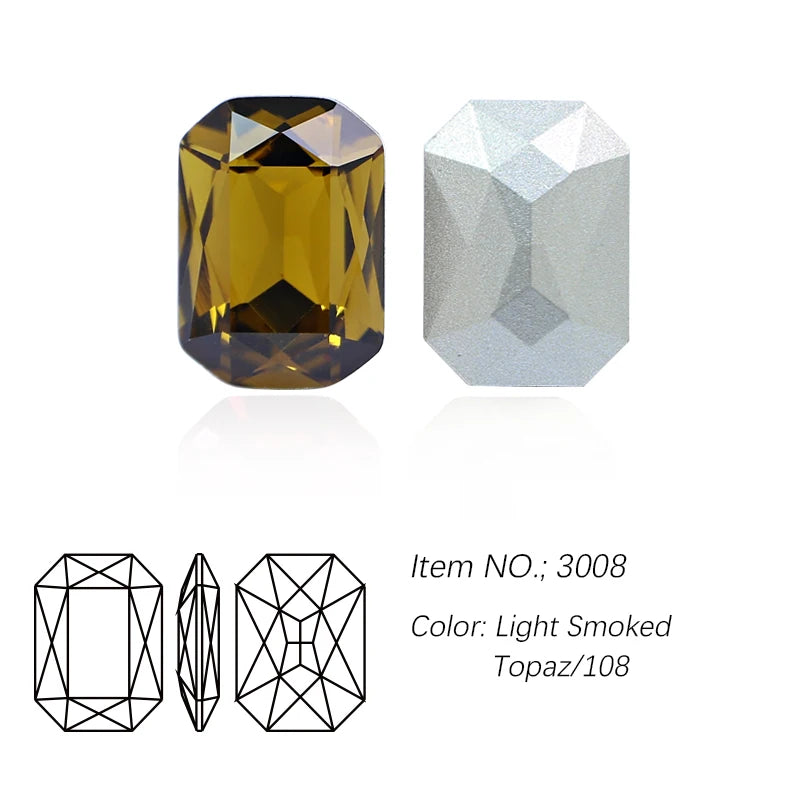 K9 Glass Rectangle Octagon Strass Diamond for Clothes, Nail Art, Rhinestone 3D Pointback, Fancy Stone Gems, Bling Crystal, DIY