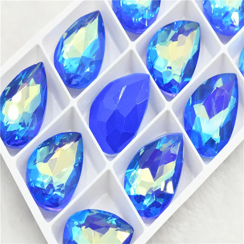 Bulk Glitter Rhinestone Crystal Glass Beads Pointback Teardrop Stones for Needlework Jewelry Crafting Supplies