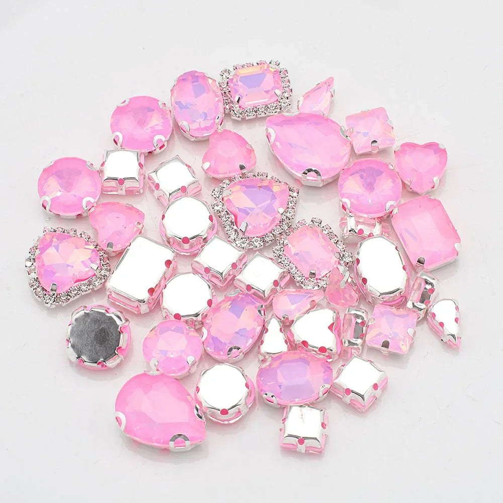 Mix Shape jelly Glass Rhinestones Silver Flatback Claw Gems for Craft stones Sew-On for Dress Clothes Decoration 40pcs