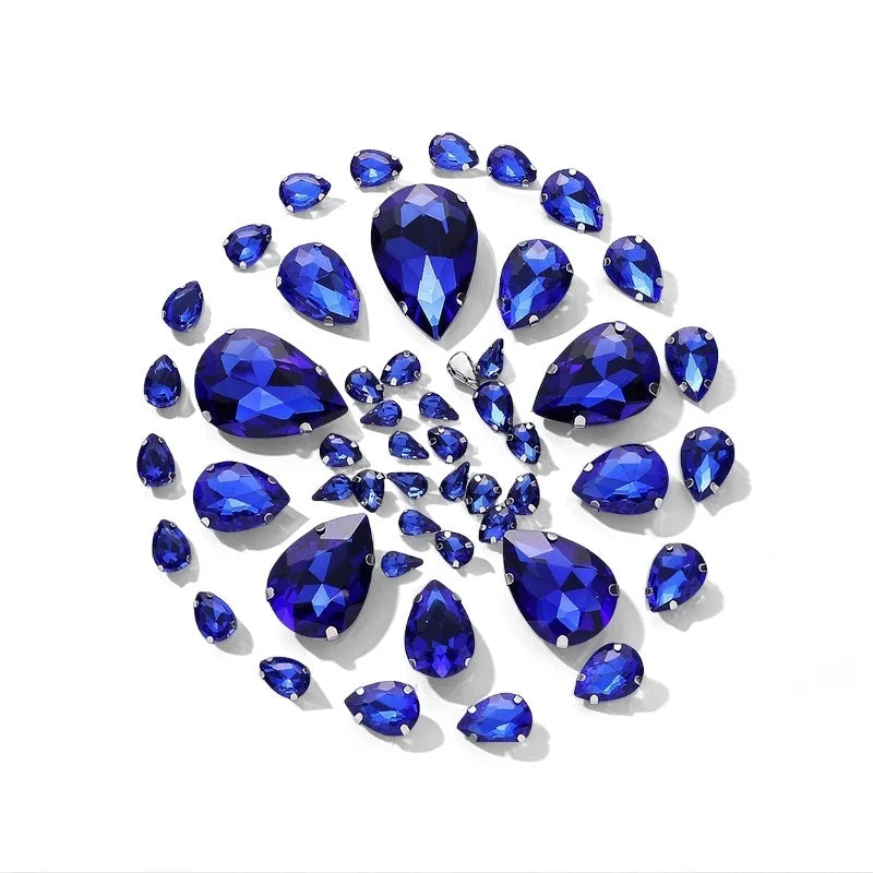 50pcs crystal  Rhinestones teardrop mixed size Stones with white k claw  Sew on accessories shoes bag diy