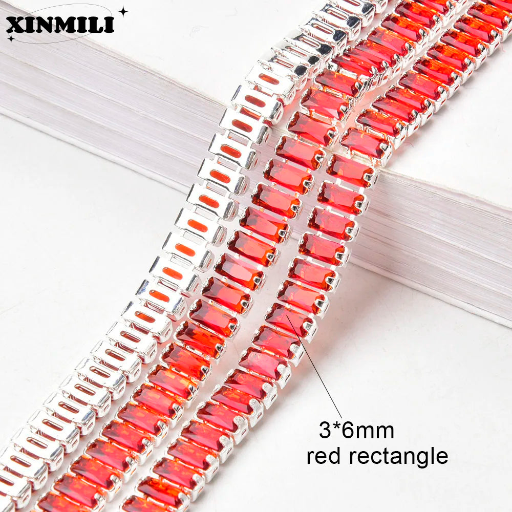 Shiny Crystal Zircon Rectangle Chain Decorative Nail Art Jewelry Findings Rhinestone Trim for Clothes Shoes Ornament Accessories