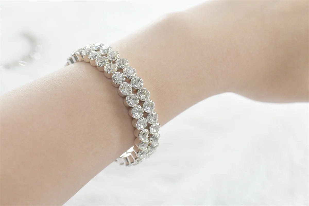 Elastic rhinestone dance bracelet,Silver Rhinestone Stretch Bracelets Tennis Bracelets Sparkling Silver Bracelet Stack ring Minimalist and fashion