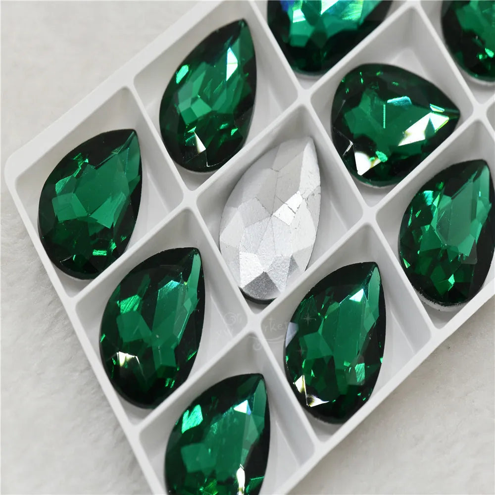 Bulk Glitter Rhinestone Crystal Glass Beads Pointback Teardrop Stones for Needlework Jewelry Crafting Supplies