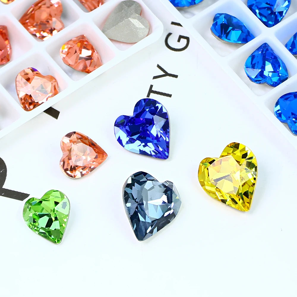 Crystal  Fancy Stone Pointed Back Rhinestones Heart Shape Glue On Crystal Beads K9 Glass Loose Diamond For Jewelry Making DIY