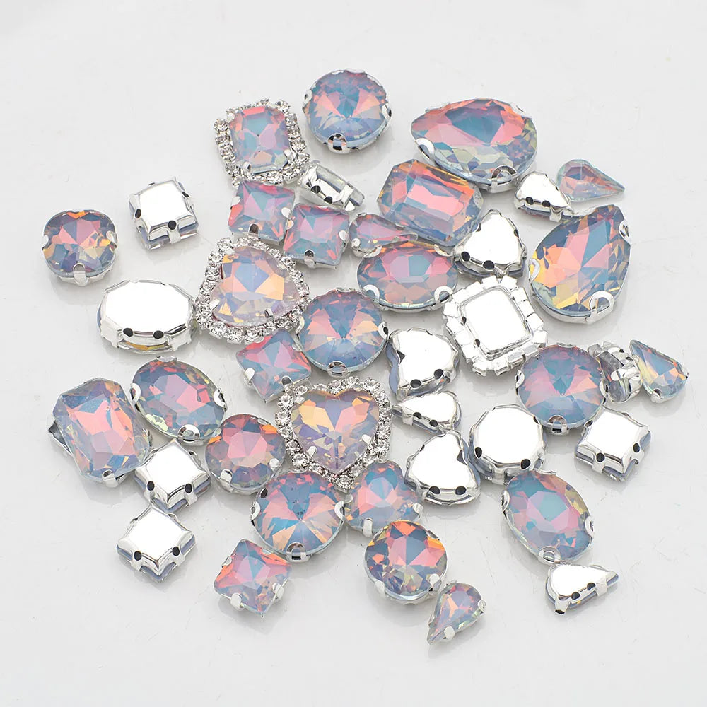 Mix Shape jelly Glass Rhinestones Silver Flatback Claw Gems for Craft stones Sew-On for Dress Clothes Decoration 40pcs