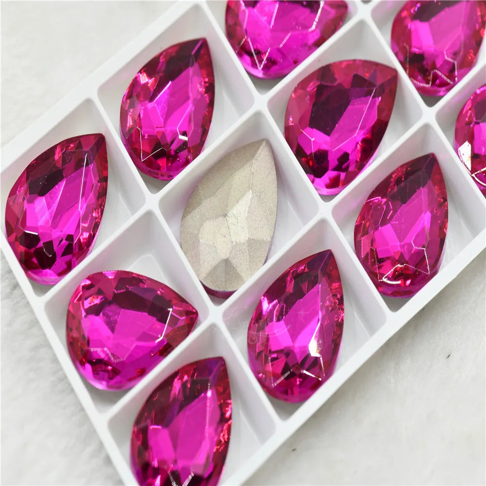 Bulk Glitter Rhinestone Crystal Glass Beads Pointback Teardrop Stones for Needlework Jewelry Crafting Supplies