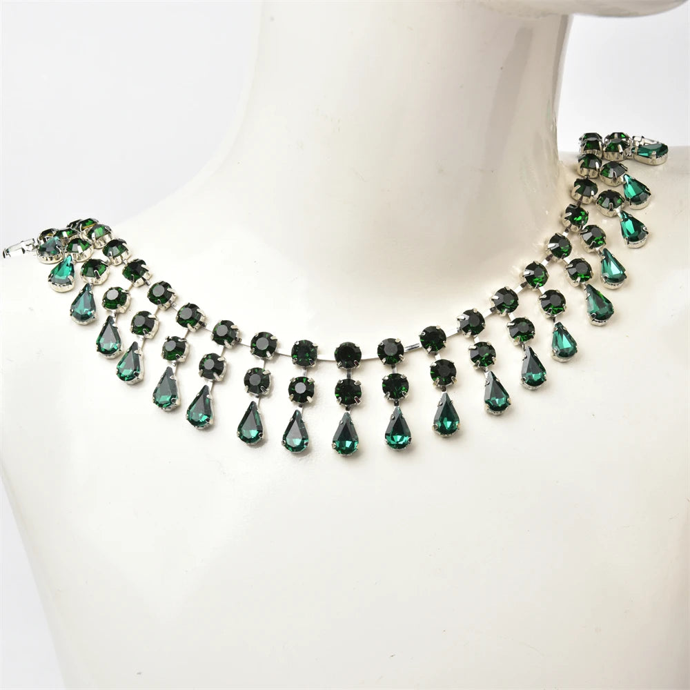 3.4cm Width Fancy Glass Crystal Drop Tassel Trim Decorative Rhinestone Cup Chain For Dress Shoes Diy Jewelry Making Accessories