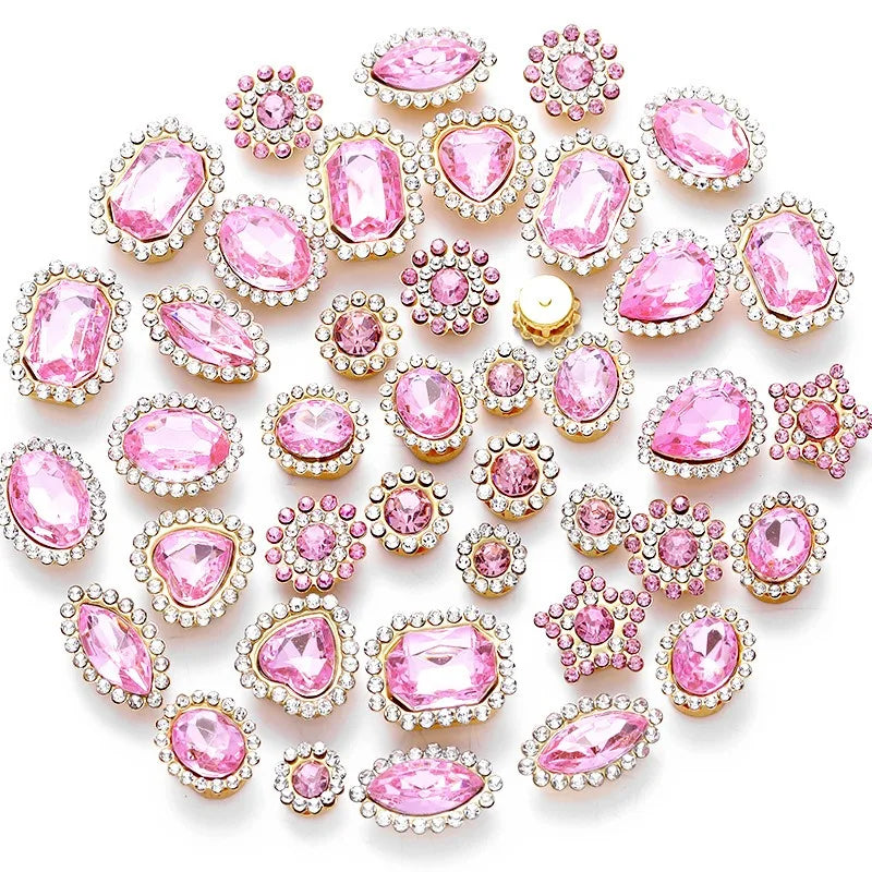 50pcs Glitter Mixed Shape mixed size sunflower Acrylic stones Rhinestone with gold Claw Acrylic sewing apliques  glitter