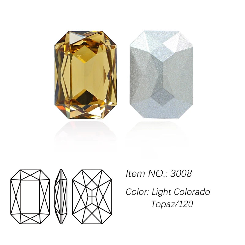 K9 Glass Rectangle Octagon Strass Diamond for Clothes, Nail Art, Rhinestone 3D Pointback, Fancy Stone Gems, Bling Crystal, DIY