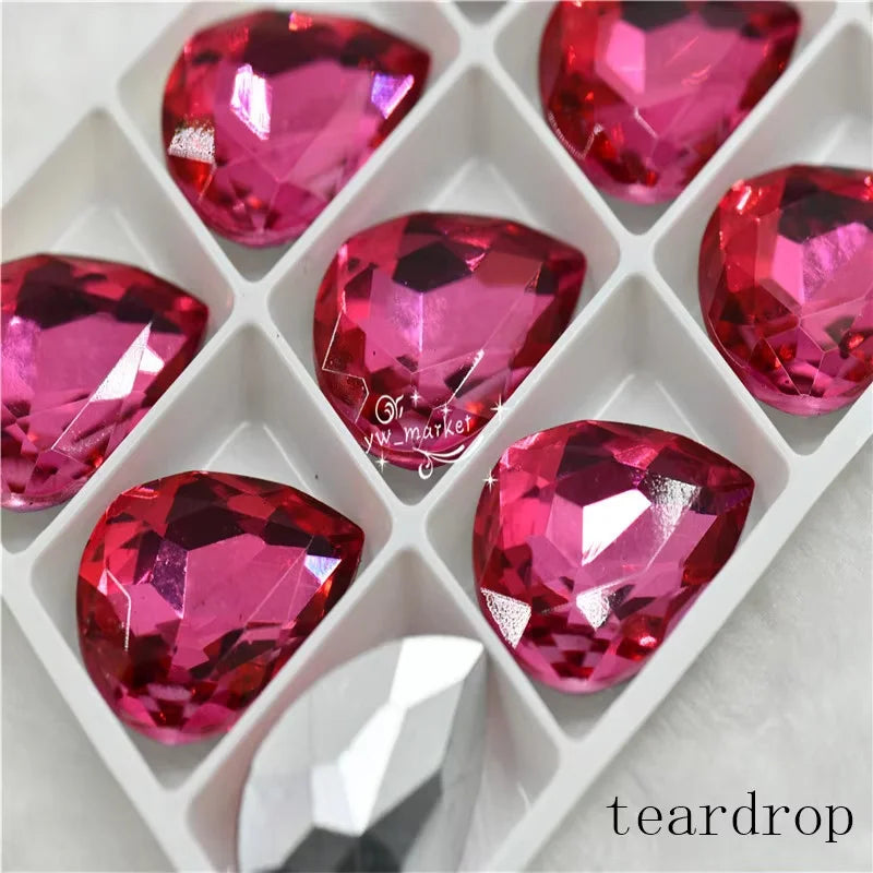 Bulk Glitter Rhinestone Crystal Glass Beads Pointback Teardrop Stones for Needlework Jewelry Crafting Supplies