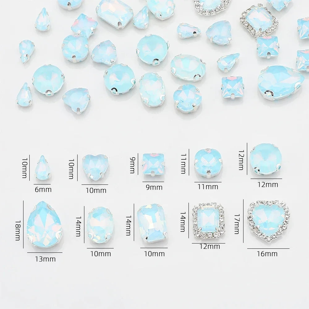 Mix Shape jelly Glass Rhinestones Silver Flatback Claw Gems for Craft stones Sew-On for Dress Clothes Decoration 40pcs