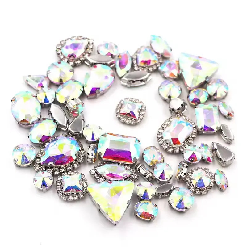 New 50pcs Glitter Rhinestone Sew on Claw Buckle Crystal DIY Craft Wedding Accessories white k claw