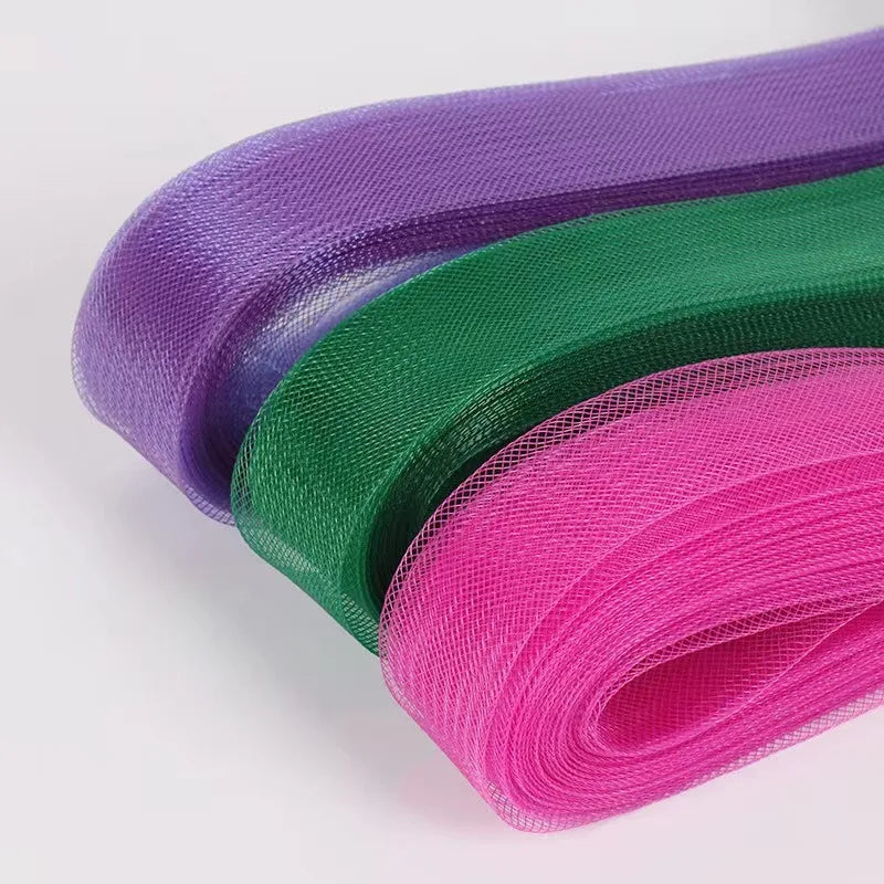 5cm 7.5cm plyester Mesh Ribbon Hard Stiff Flat Plain Crinolines Horsehair Fabric Multiple Widths  Hat And Skirt Making