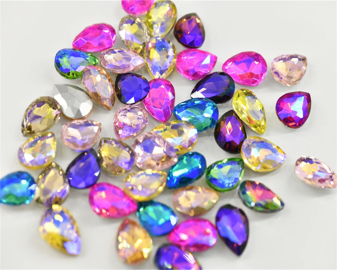 Color AB strass crystal teardrop rhinestones  wedding Jewelry Accessories glass stones pointback beads 20x30mm 13x18mm 10x14mm