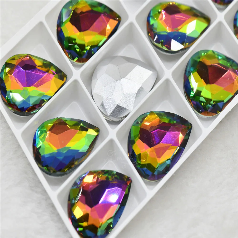 Bulk Glitter Rhinestone Crystal Glass Beads Pointback Teardrop Stones for Needlework Jewelry Crafting Supplies