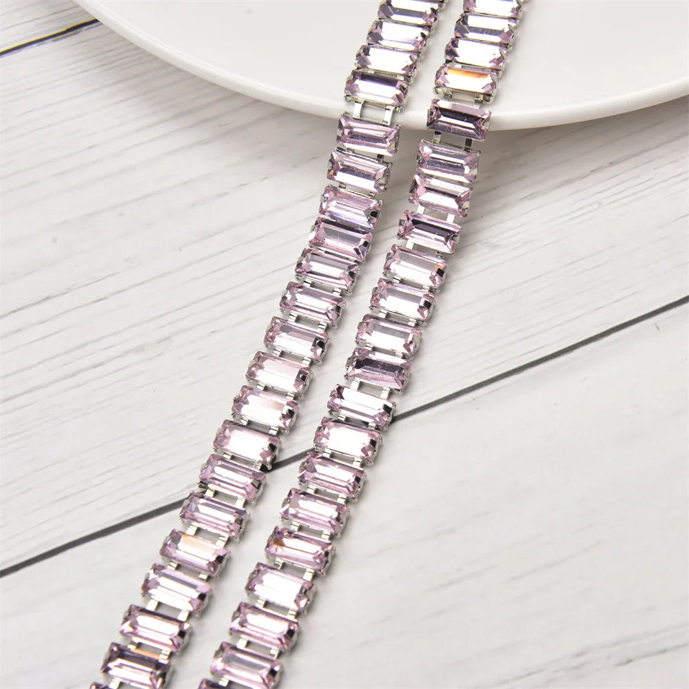 3 Yard Glass Strip Tape Crystal Trim Strass Applique 5*10mm Rectangle Rhinestone Cup Chain Diy Bridal Outfit Clothes Accessories