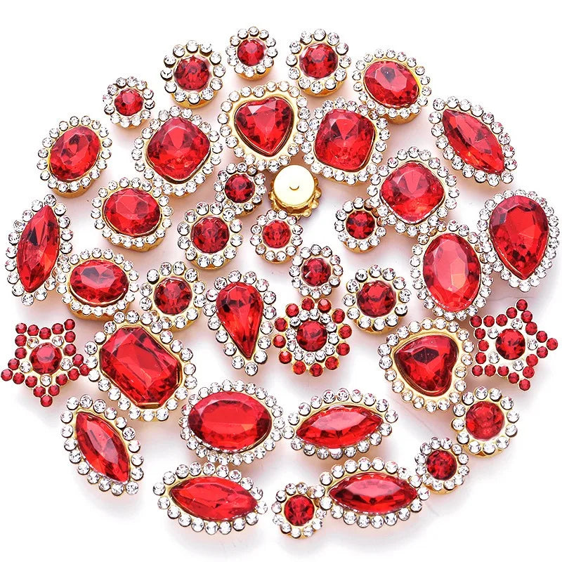 50pcs Glitter Mixed Shape mixed size sunflower Acrylic stones Rhinestone with gold Claw Acrylic sewing apliques  glitter