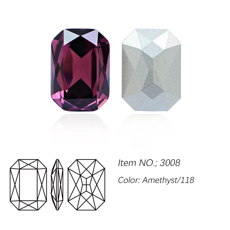 K9 Glass Rectangle Octagon Strass Diamond for Clothes, Nail Art, Rhinestone 3D Pointback, Fancy Stone Gems, Bling Crystal, DIY