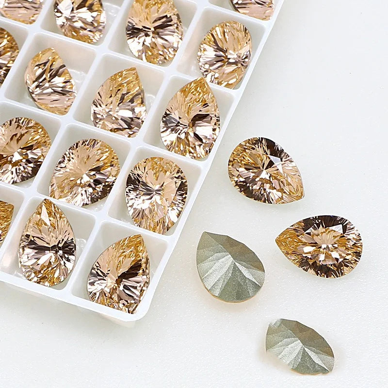 48pcs K9 Teardrop 10x14mm Strass Crystal Rhinestone Diamond Pointback Stones for Bags Needlework Glue Applique Beads