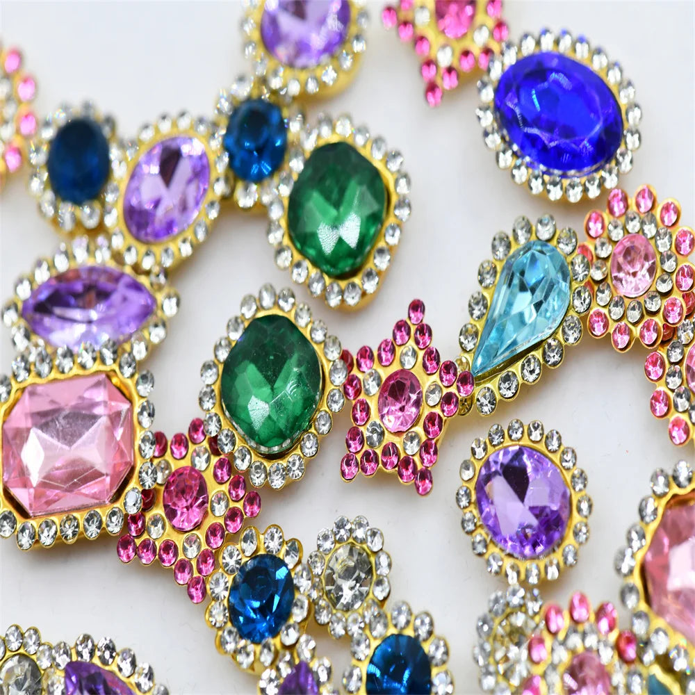 50pcs Glitter Mixed Shape mixed size sunflower Acrylic stones Rhinestone with gold Claw Acrylic sewing apliques  glitter