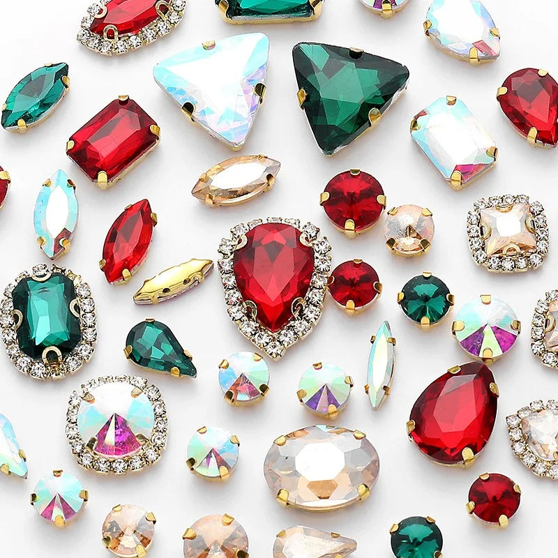 New gold claw 50pcs mixed Glitter Rhinestone Sew on Claw Buckle Crystal DIY Craft Wedding Accessories