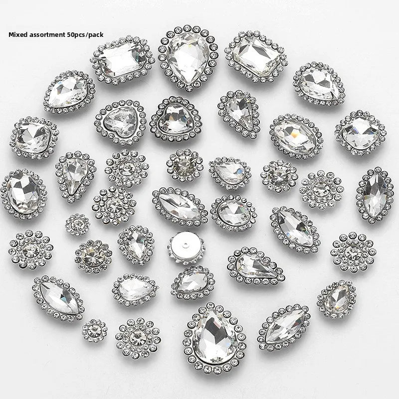 50pcs/pack Mix Size High Grade Crystal flower claw Rhinestone,Silver Base Galss Sew on Stones Diy/Clothing Accessories