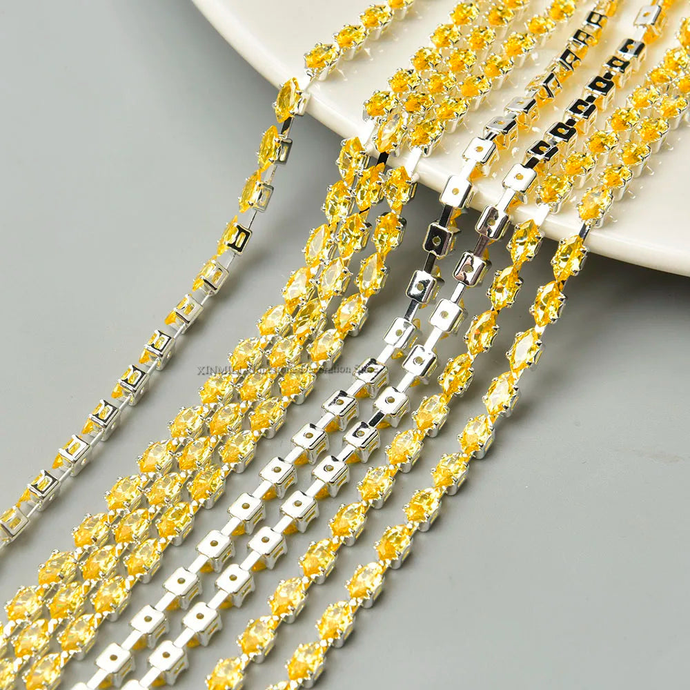 Horse Eye Zircon Chain,Sparkling Decorative Crystal Trim, Rhinestone Strip, DIY Clothes Accessories, Pink, Red, Green, Purple