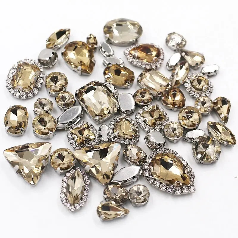 New 50pcs Glitter Rhinestone Sew on Claw Buckle Crystal DIY Craft Wedding Accessories white k claw