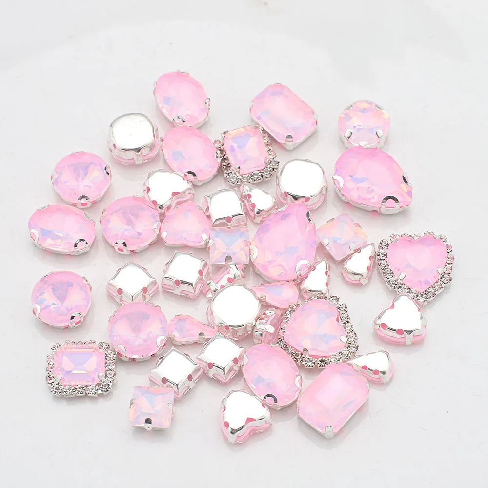 Mix Shape jelly Glass Rhinestones Silver Flatback Claw Gems for Craft stones Sew-On for Dress Clothes Decoration 40pcs