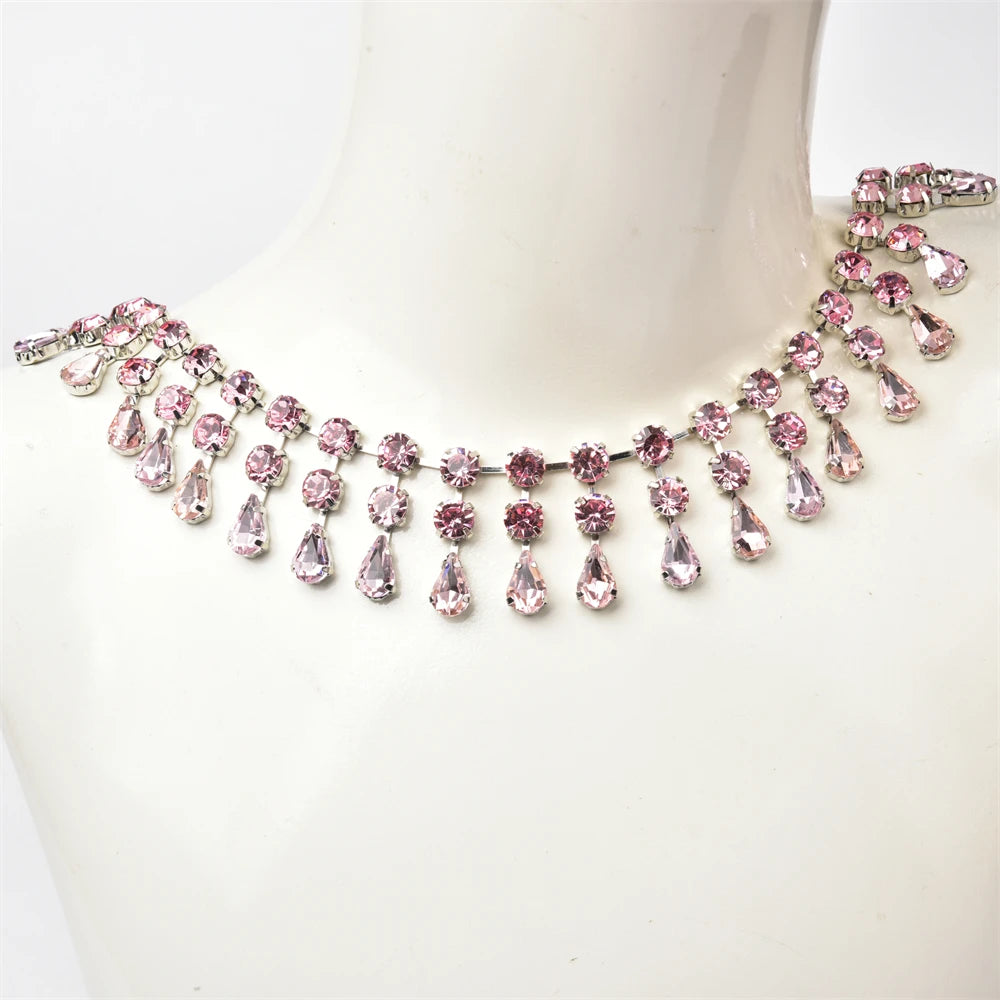 3.4cm Width Fancy Glass Crystal Drop Tassel Trim Decorative Rhinestone Cup Chain For Dress Shoes Diy Jewelry Making Accessories