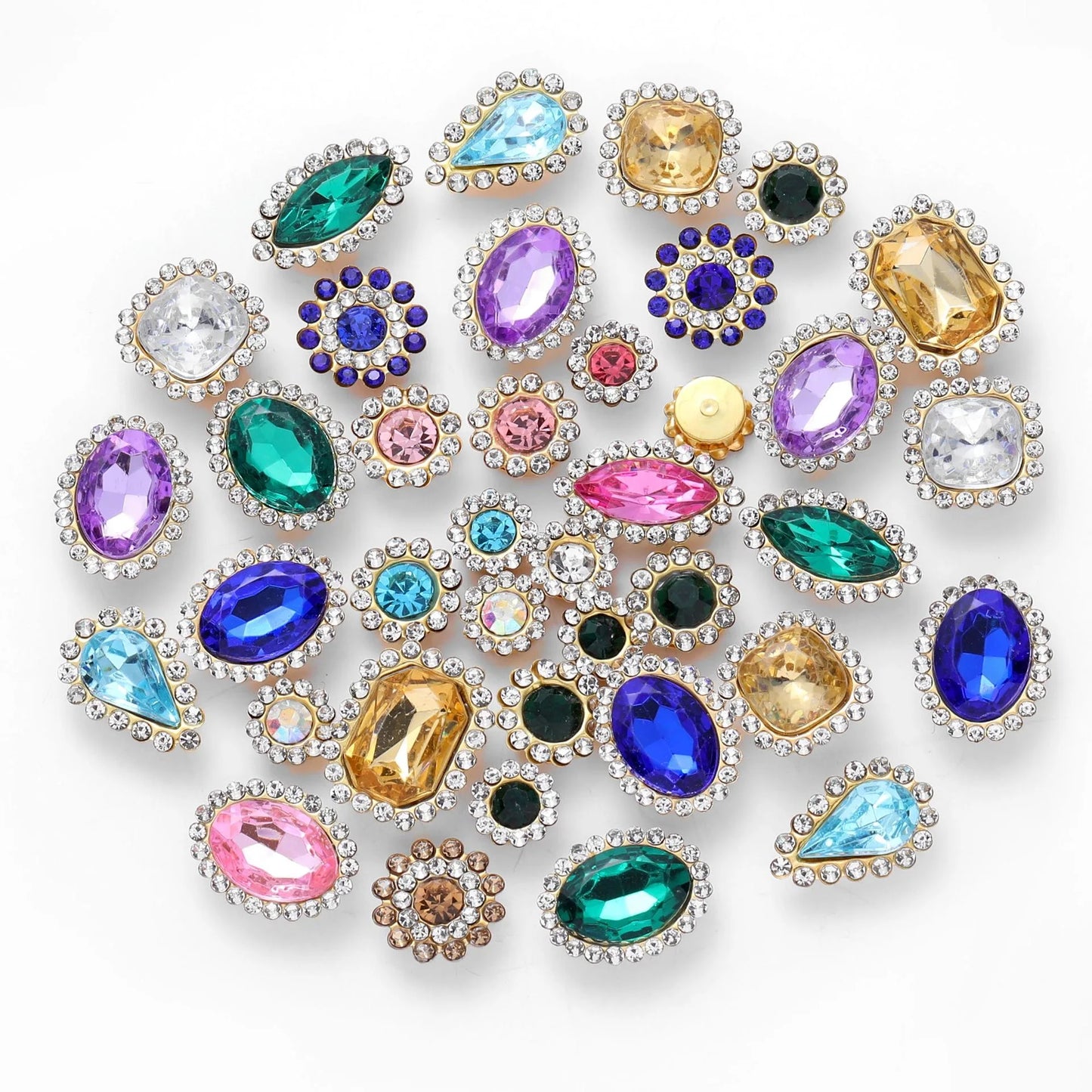 50pcs Glitter Mixed Shape mixed size sunflower Acrylic stones Rhinestone with gold Claw Acrylic sewing apliques  glitter