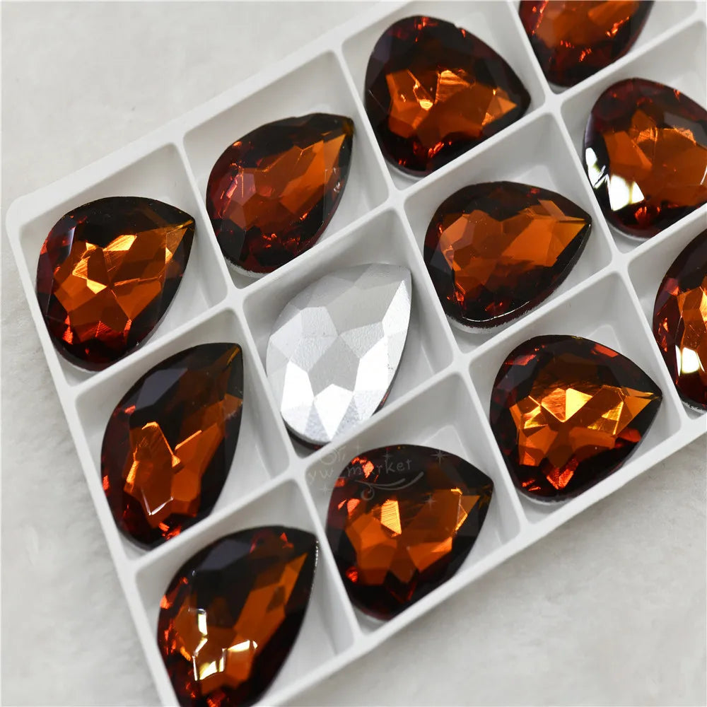 Bulk Glitter Rhinestone Crystal Glass Beads Pointback Teardrop Stones for Needlework Jewelry Crafting Supplies