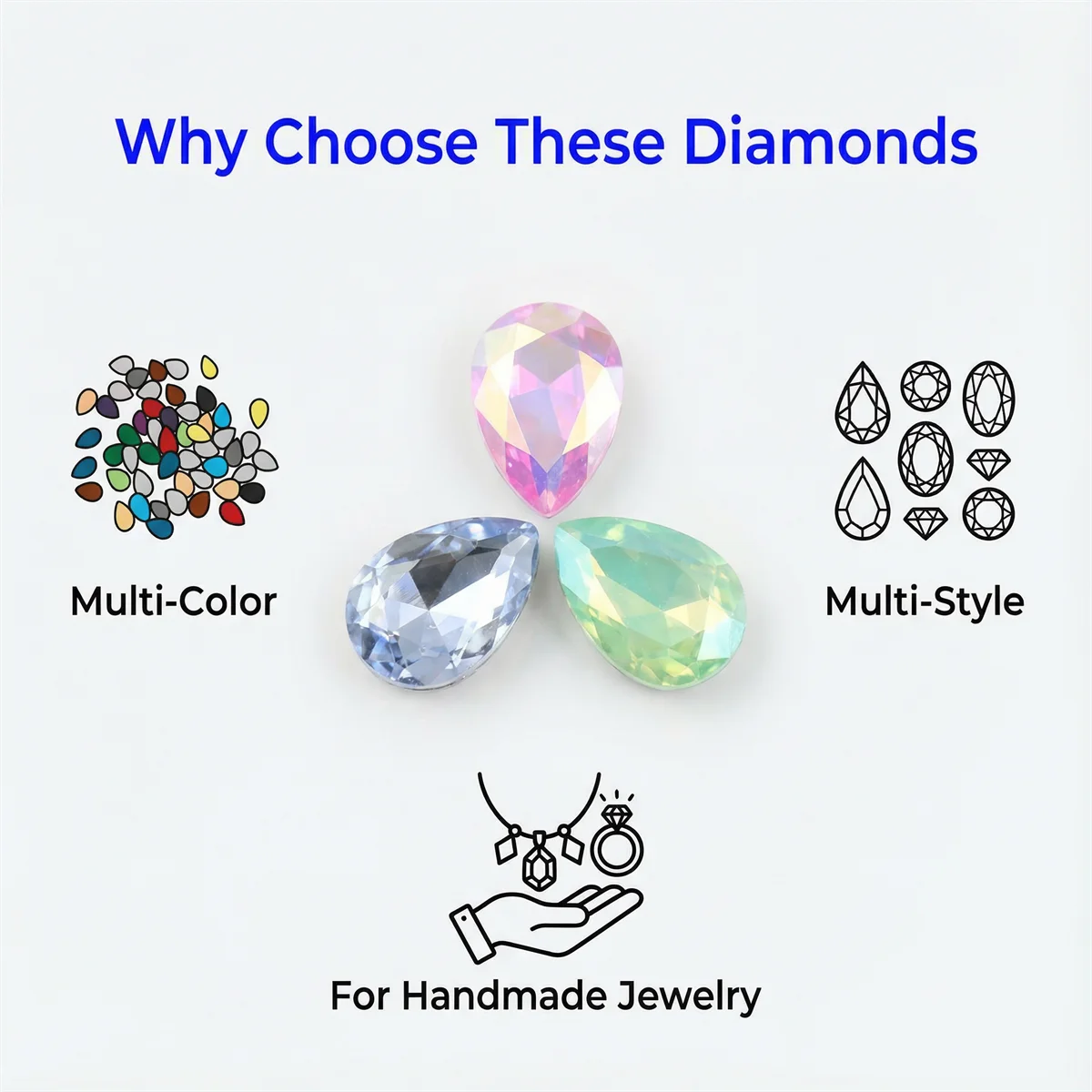 Bulk Glitter Rhinestone Crystal Glass Beads Pointback Teardrop Stones for Needlework Jewelry Crafting Supplies