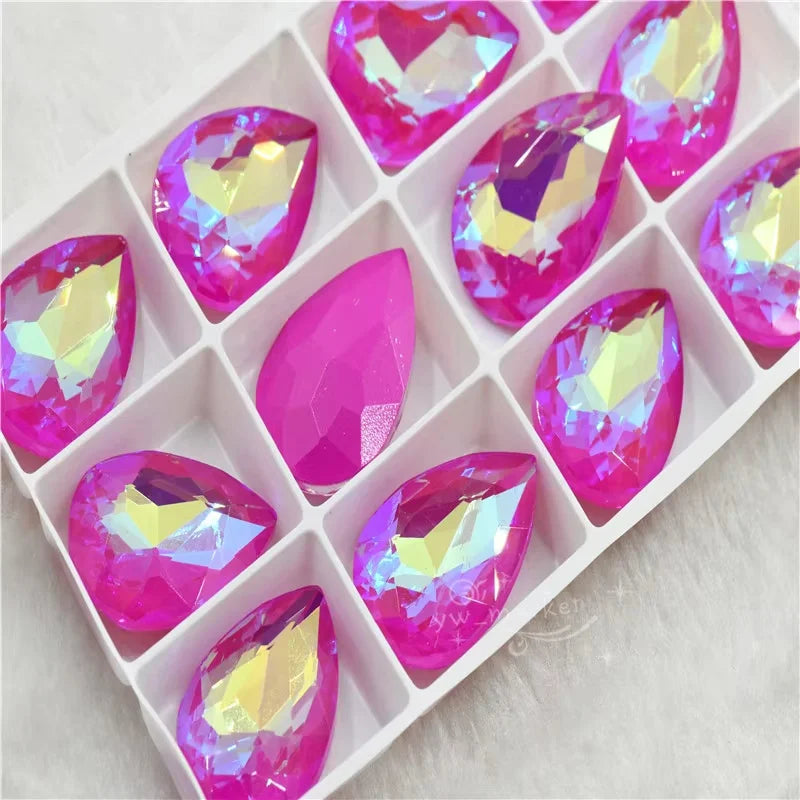 Bulk Glitter Rhinestone Crystal Glass Beads Pointback Teardrop Stones for Needlework Jewelry Crafting Supplies