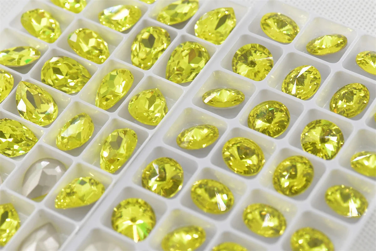 K9 Lemon Yellow Glass Rivoli Teardrop Strass Stones: Bulk Craft Beads