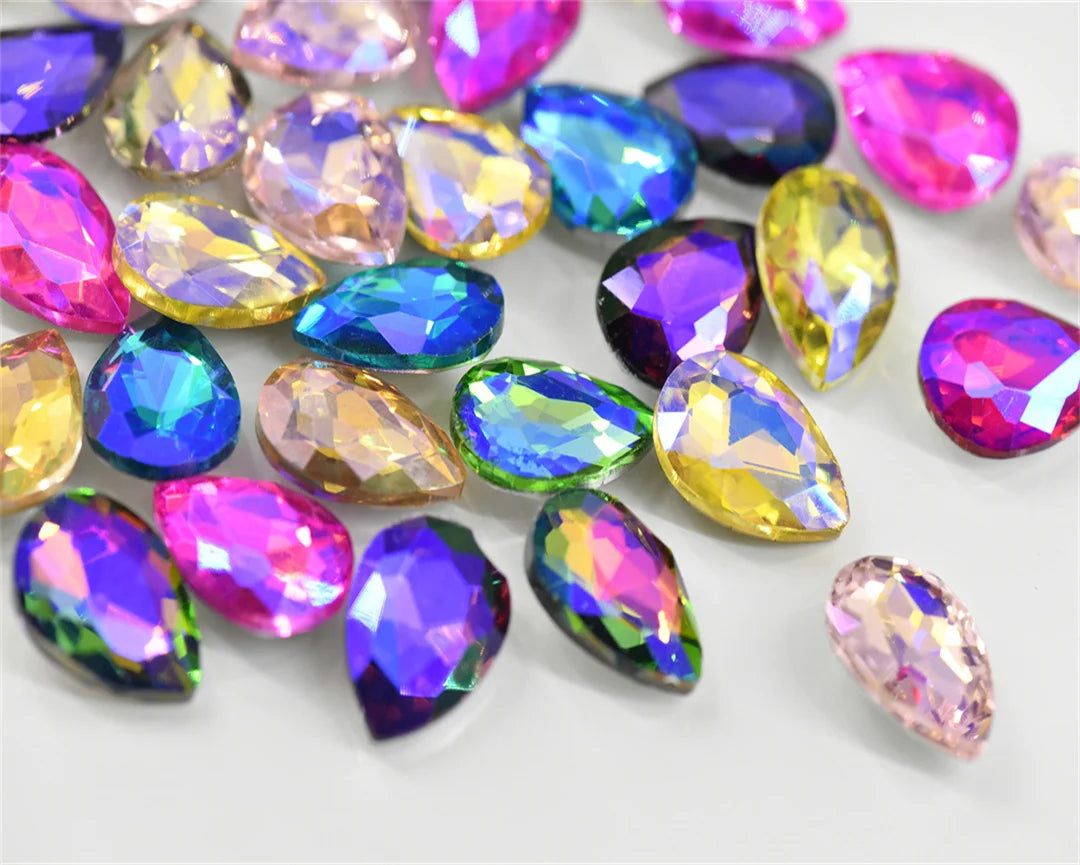 Color AB strass crystal teardrop rhinestones  wedding Jewelry Accessories glass stones pointback beads 20x30mm 13x18mm 10x14mm