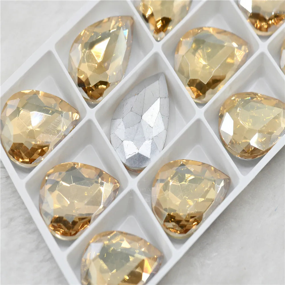 Bulk Glitter Rhinestone Crystal Glass Beads Pointback Teardrop Stones for Needlework Jewelry Crafting Supplies