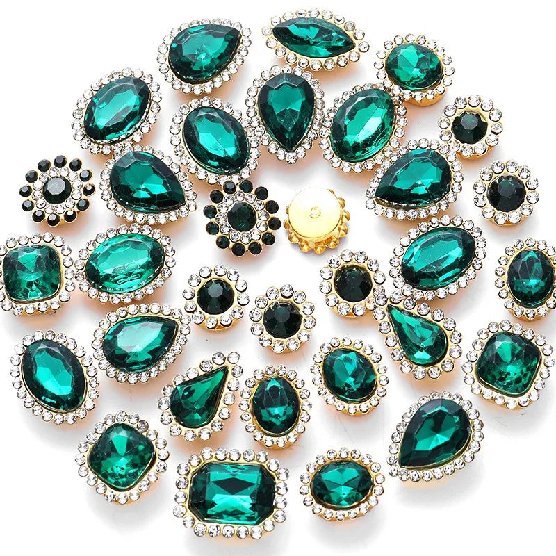 50pcs Glitter Mixed Shape mixed size sunflower Acrylic stones Rhinestone with gold Claw Acrylic sewing apliques  glitter